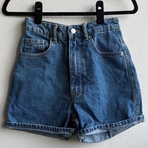 Zara Medium Blue High-Waist Denim Shorts